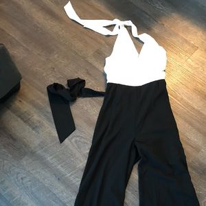 Black & white halter jumpsuit
